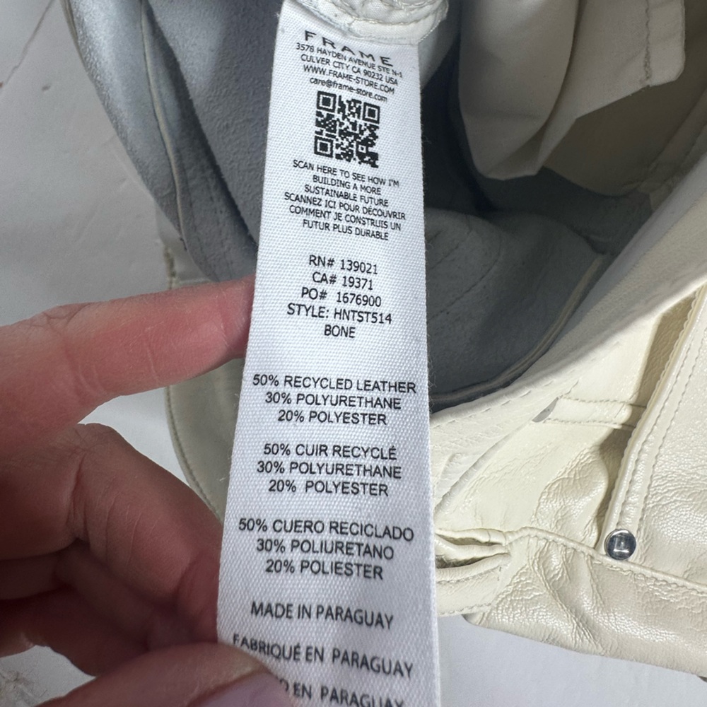Frame Ivory Recycled Leather High N Tight Straight Jeans 25 - Picture 10 of 11